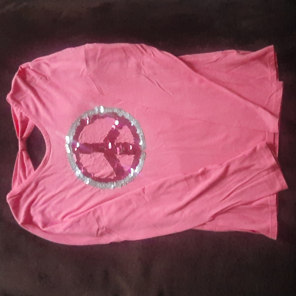 SO Girl's Size 16 Peace Sign Sequins/Bow Cut Out Long Sleeve Shirt